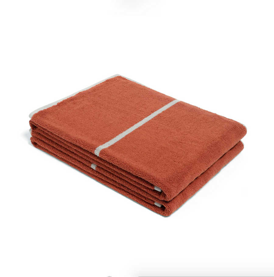 Terracotta/Stone Bath Towel - Simple Stripe - Loop Home