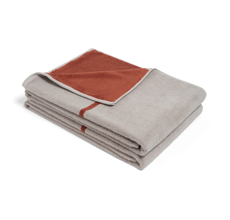 Terracotta/Stone Bath Towel - Simple Stripe - Loop Home