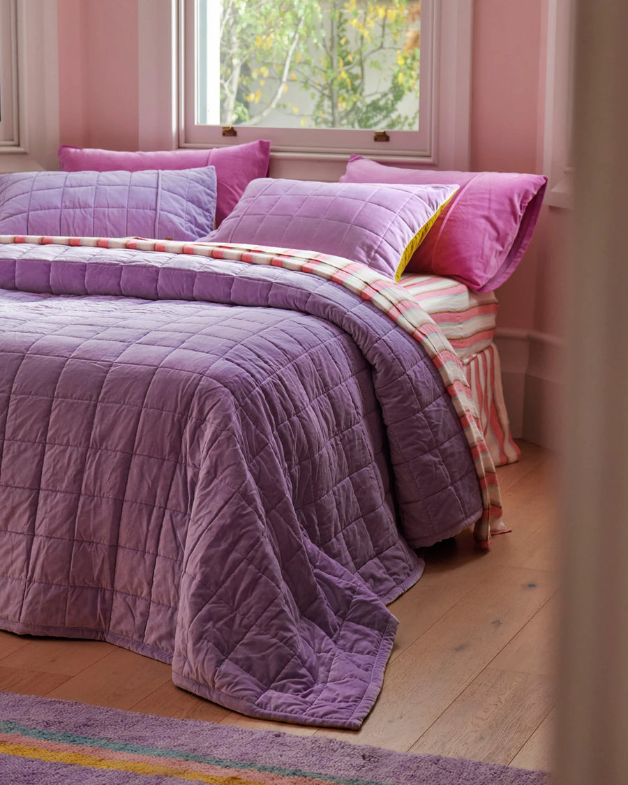 Lilac Palm Velvet Quilted Bedspread - Kip & Co.