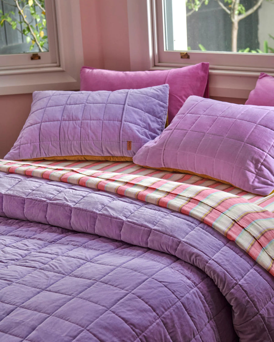 Lilac Palm Velvet Quilted Bedspread - Kip & Co.