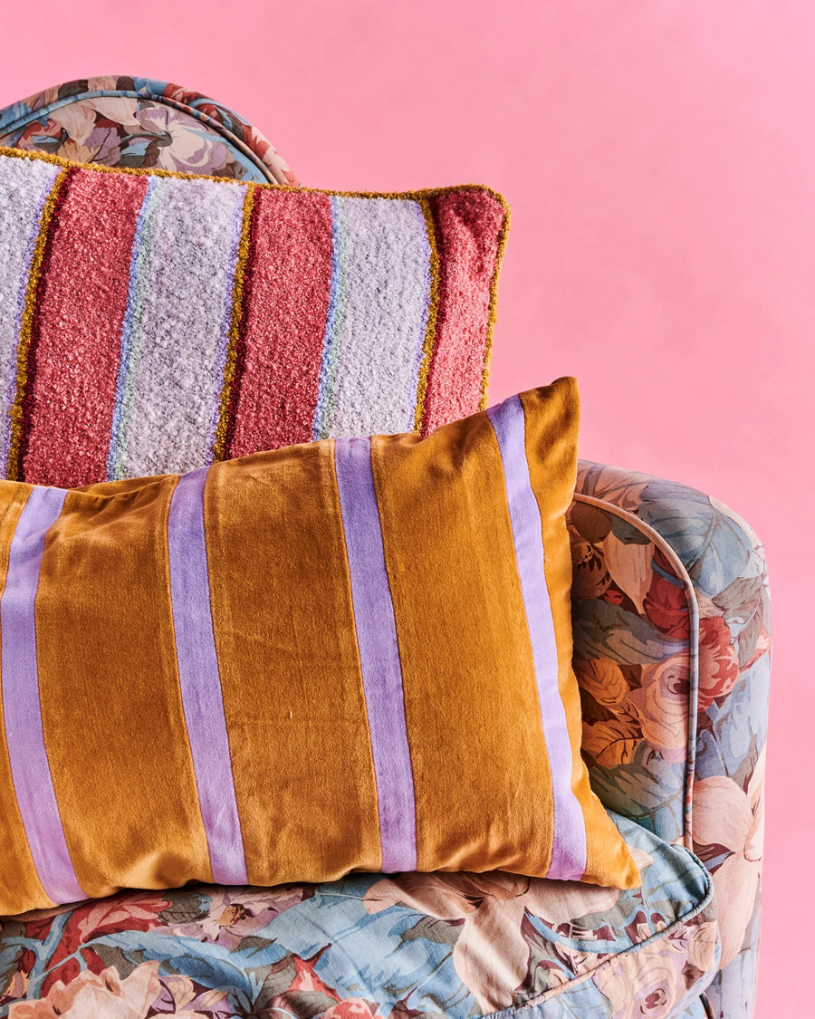 Pecan Pie Stripe Velvet Rectangle Cushion - Kip & Co.