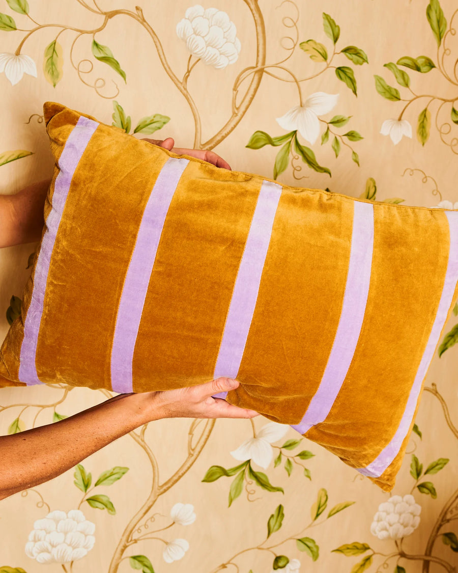 Pecan Pie Stripe Velvet Rectangle Cushion - Kip & Co.