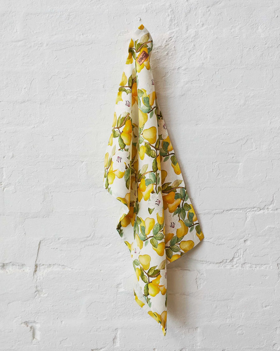 SUMMER LILY WHITE LINEN TEA TOWEL - Kip & Co.