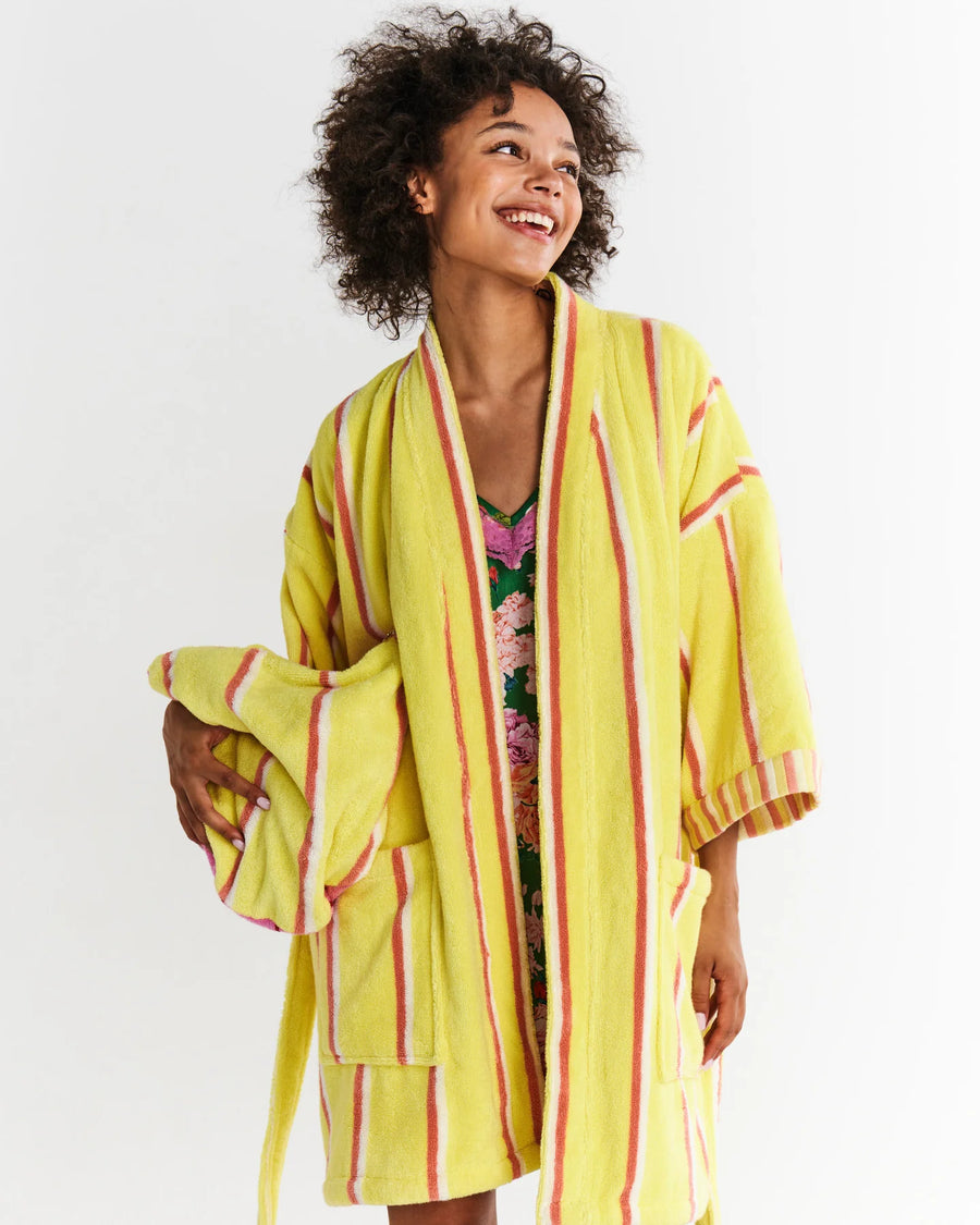 Pina Colada Stripe Terry Mini Bath Robe - Kip & Co.